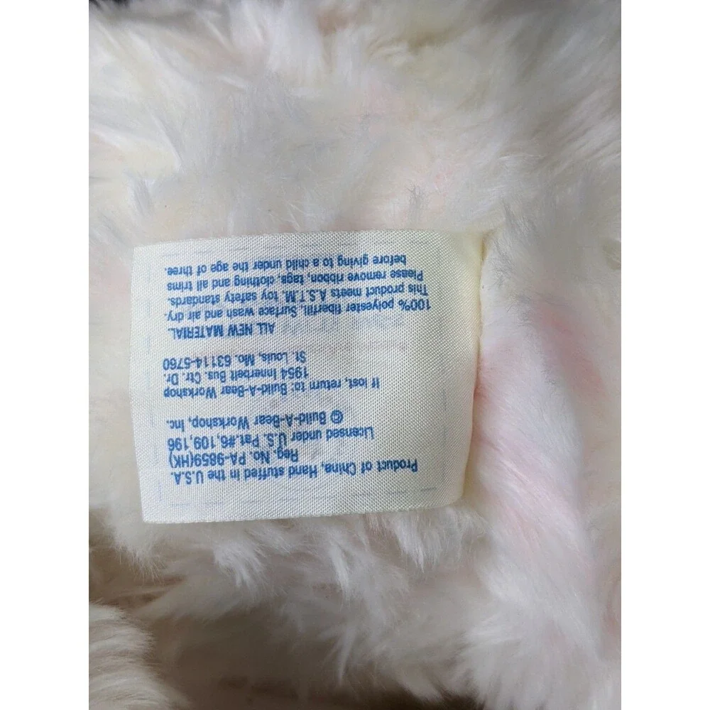 Vintage 1997 Build A Bear Plush White Teddy Bear Pink Nose Flower Dress Gift 15